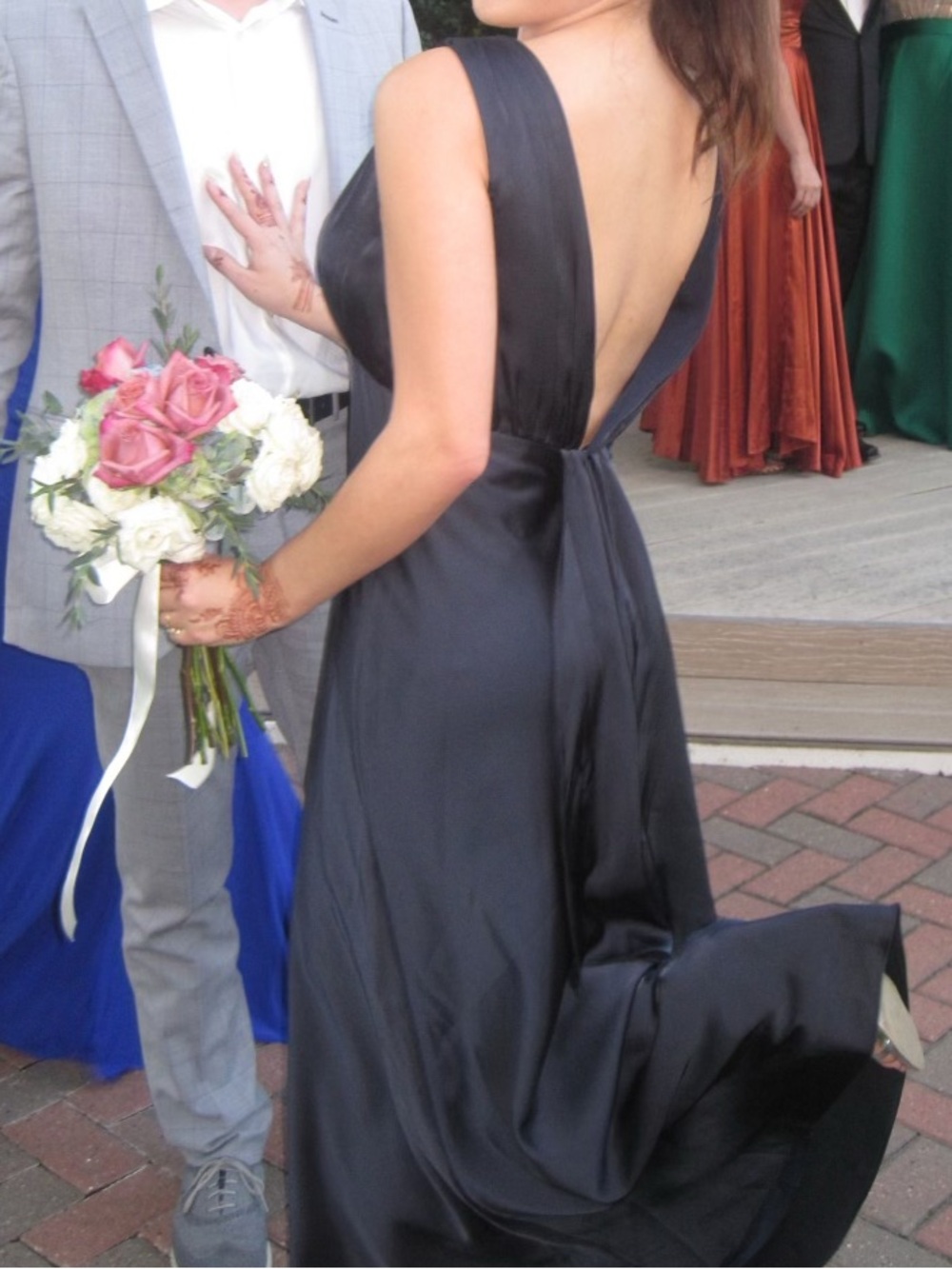 Azazie Navy Blue Satin Maxi Dress